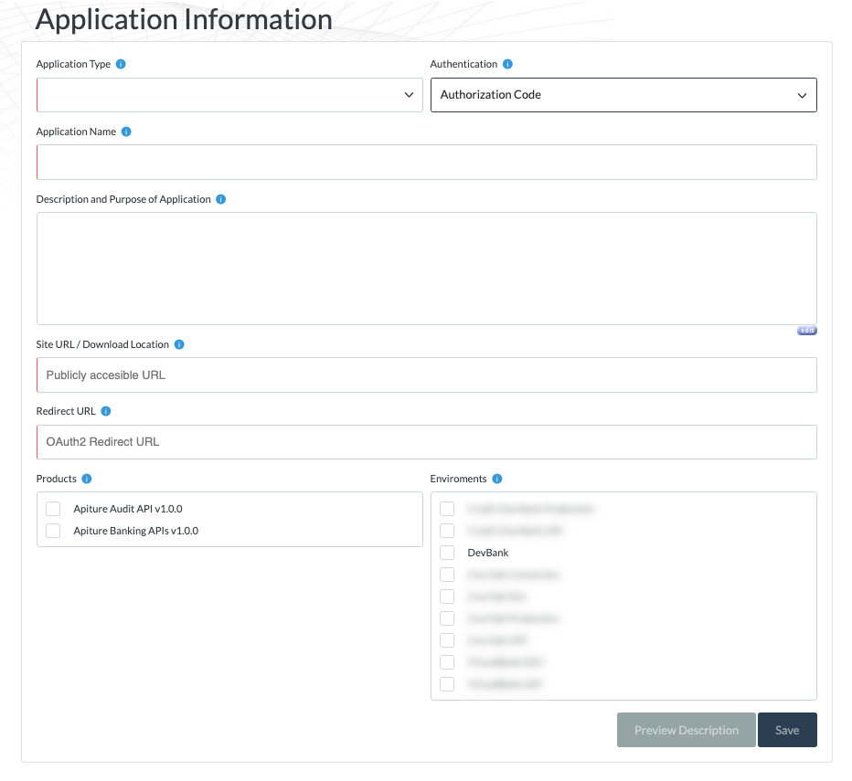 The New Client Application form