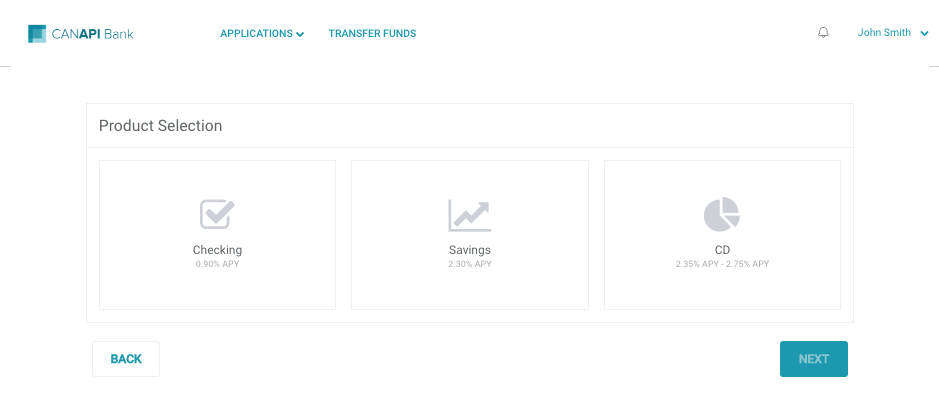 Product Selection - select Savings