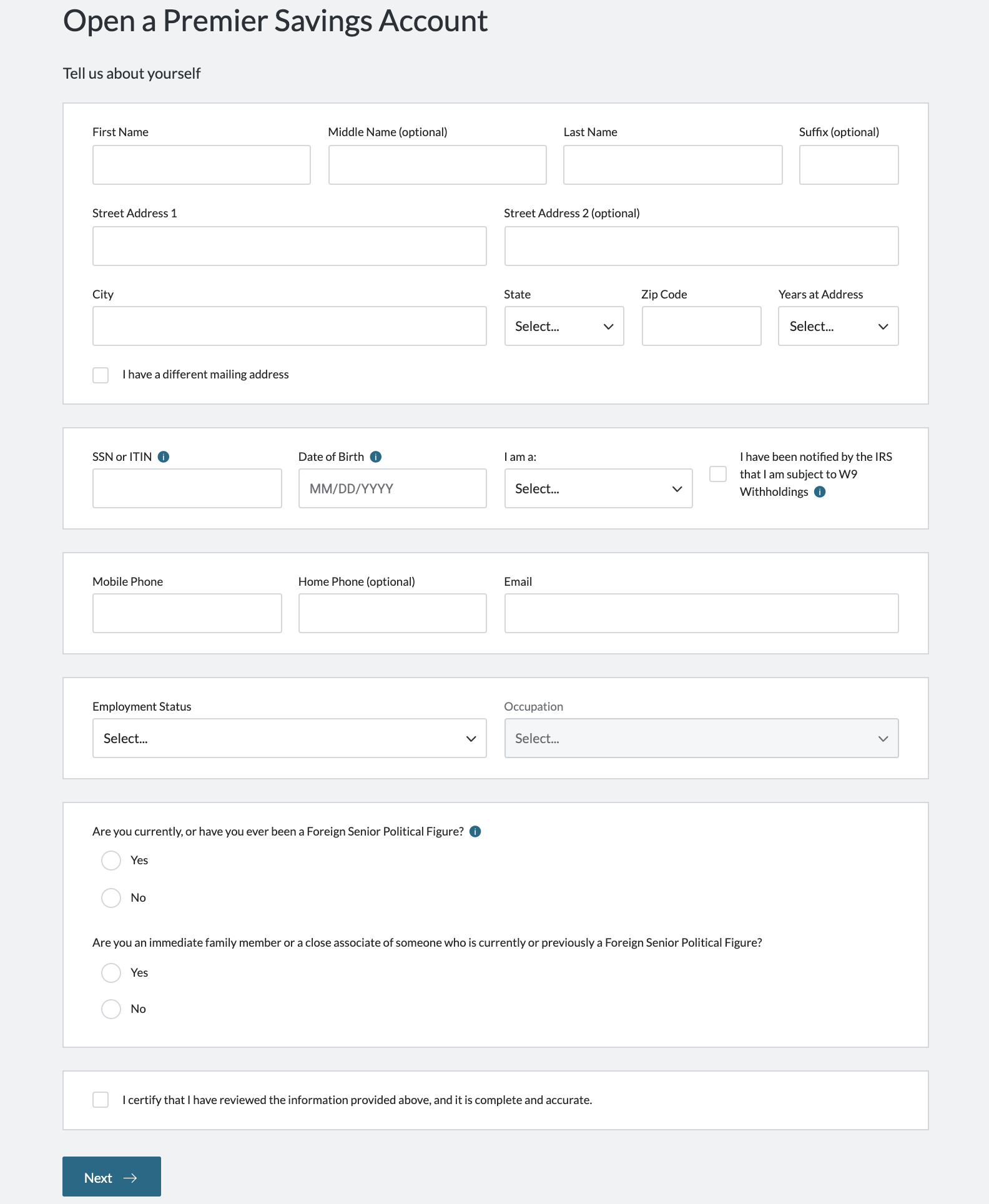 Registration page
